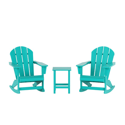 Chaises à bascule d'extérieur Polytrends Laguna en PEHD toutes saisons avec table d'appoint (ensemble de 3 pièces)