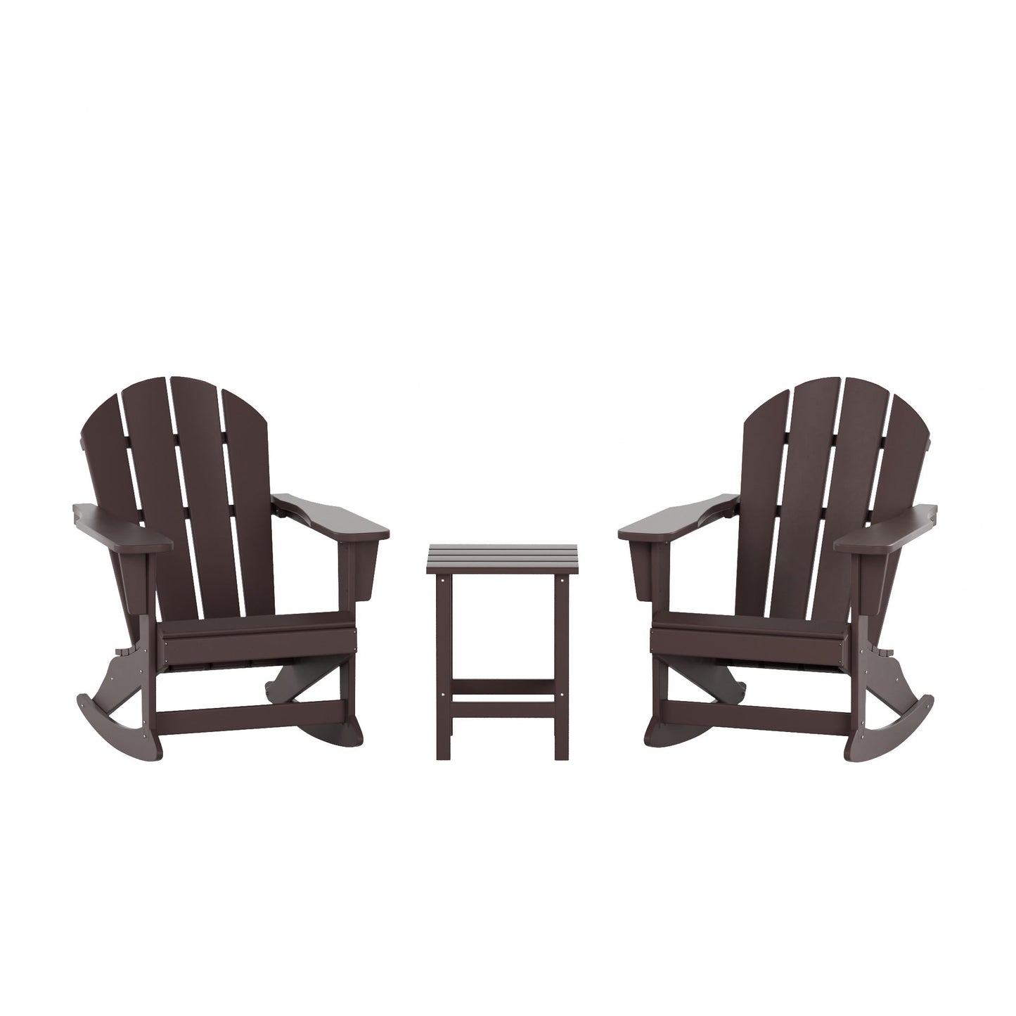 Chaises à bascule d'extérieur Polytrends Laguna en PEHD toutes saisons avec table d'appoint (ensemble de 3 pièces)