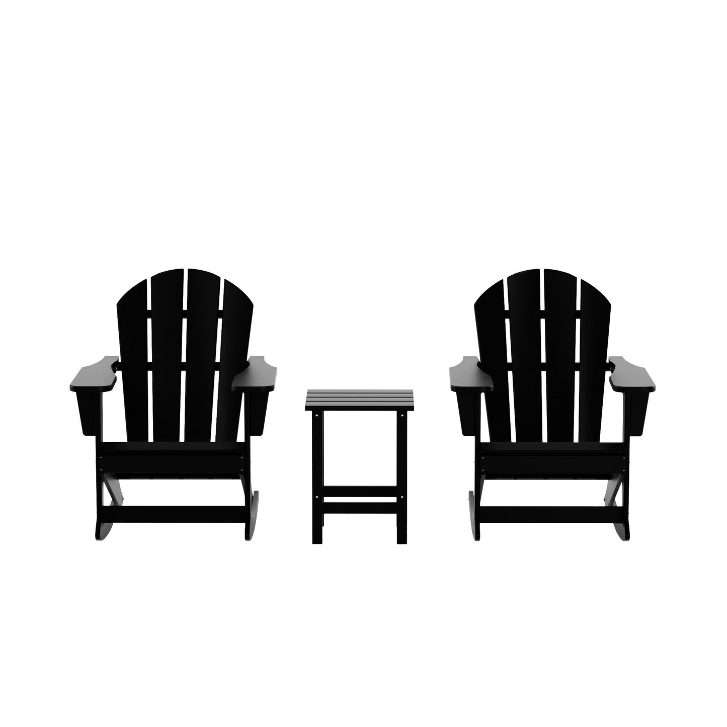 Chaises à bascule d'extérieur Polytrends Laguna en PEHD toutes saisons avec table d'appoint (ensemble de 3 pièces)