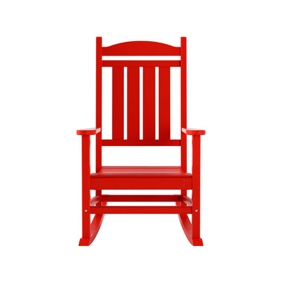 Chaises à bascule d'extérieur Polytrends Laguna en PEHD toutes saisons avec table d'appoint (ensemble de 3 pièces)