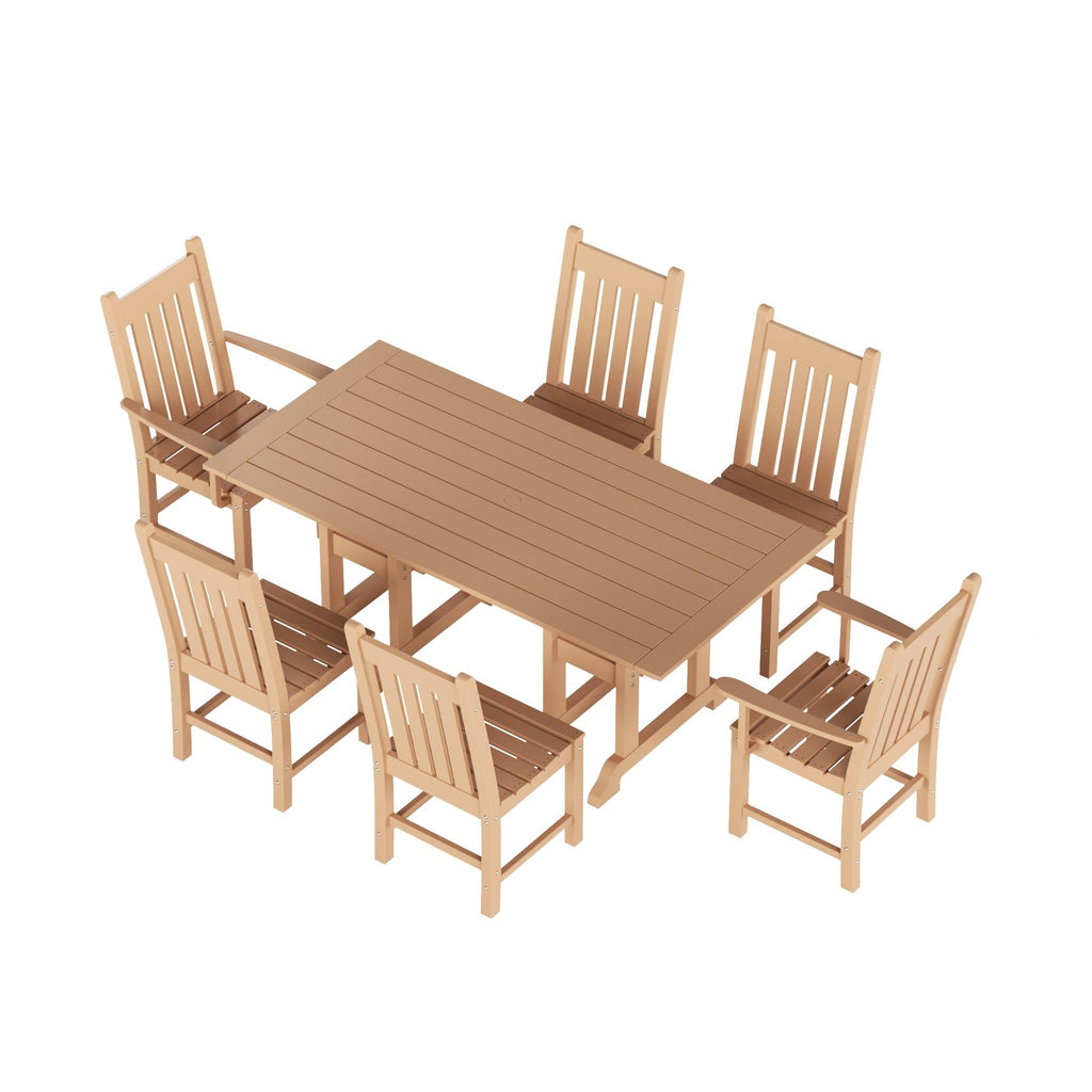 Ensemble de salle à manger d'extérieur Polytrends Laguna en PEHD, toutes saisons, avec table rectangulaire et chaises d'appoint (7 pièces)