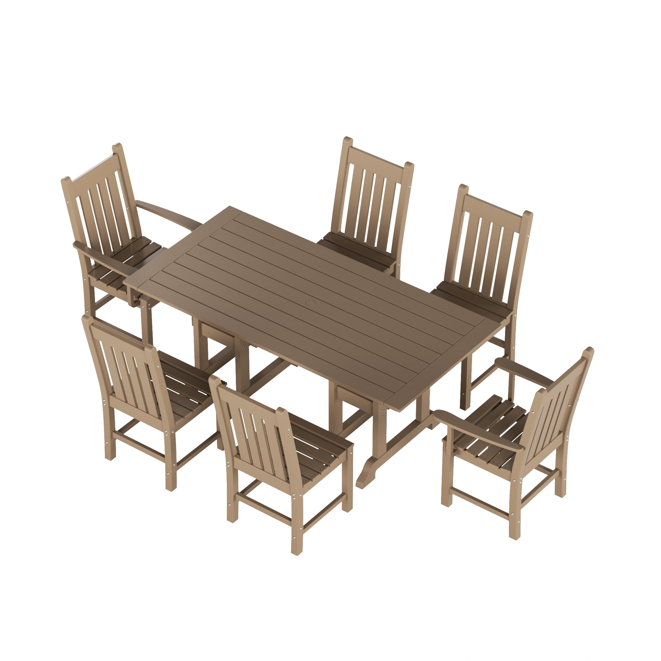 Ensemble de salle à manger d'extérieur Polytrends Laguna en PEHD, toutes saisons, avec table rectangulaire et chaises d'appoint (7 pièces)