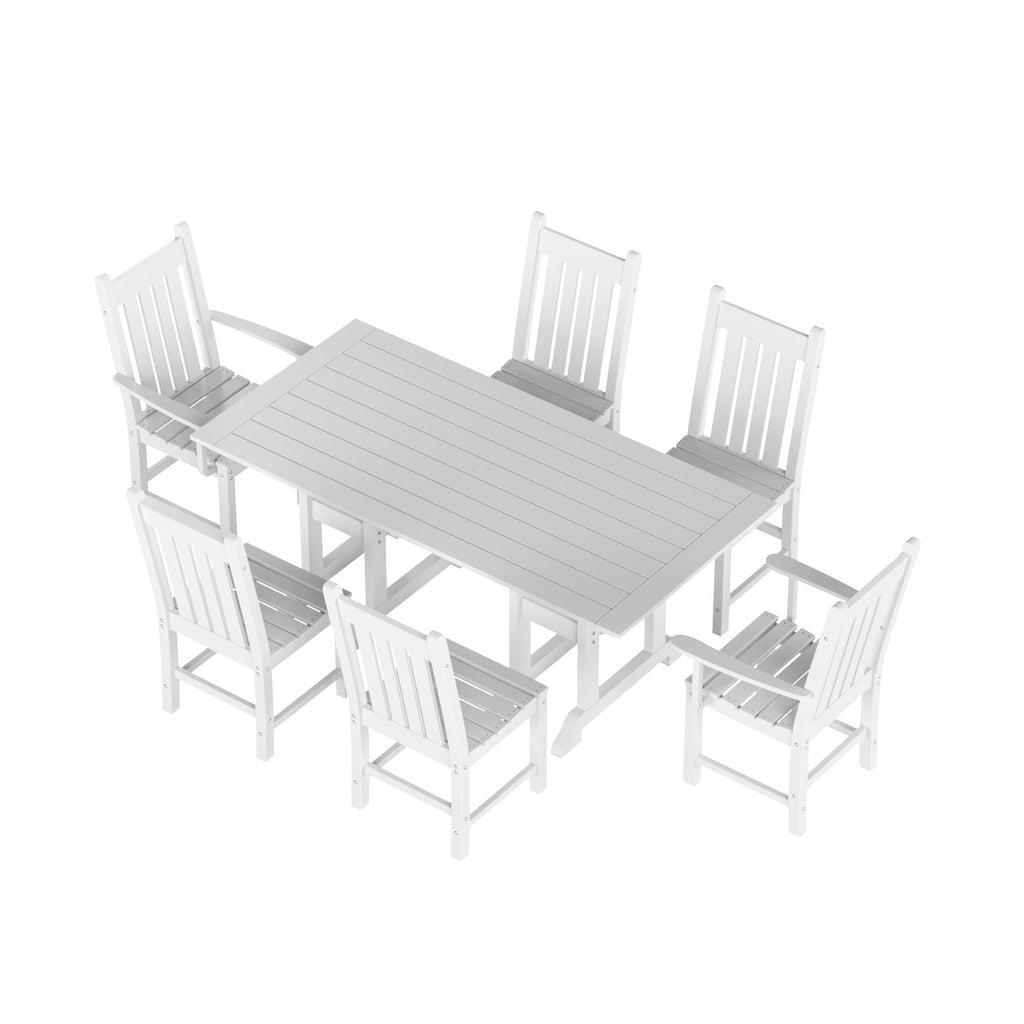 Ensemble de salle à manger d'extérieur Polytrends Laguna en PEHD, toutes saisons, avec table rectangulaire et chaises d'appoint (7 pièces)