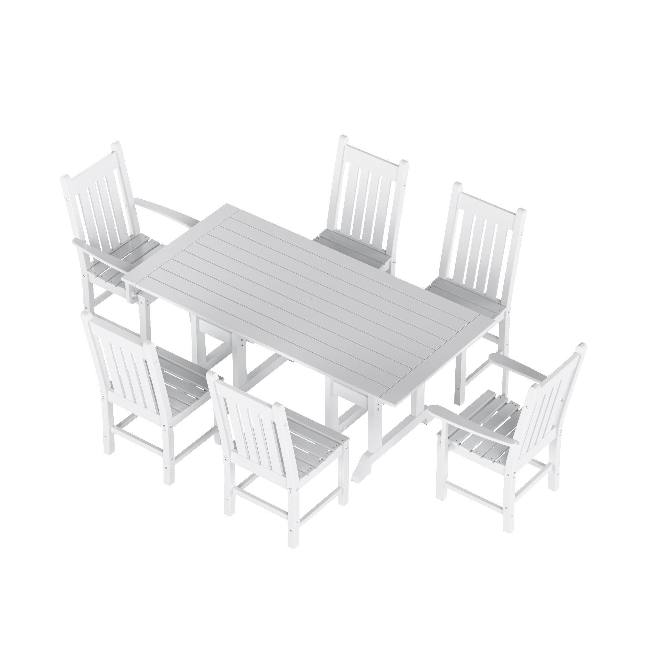 Ensemble de salle à manger d'extérieur Polytrends Laguna en PEHD, toutes saisons, avec table rectangulaire et chaises d'appoint (7 pièces)
