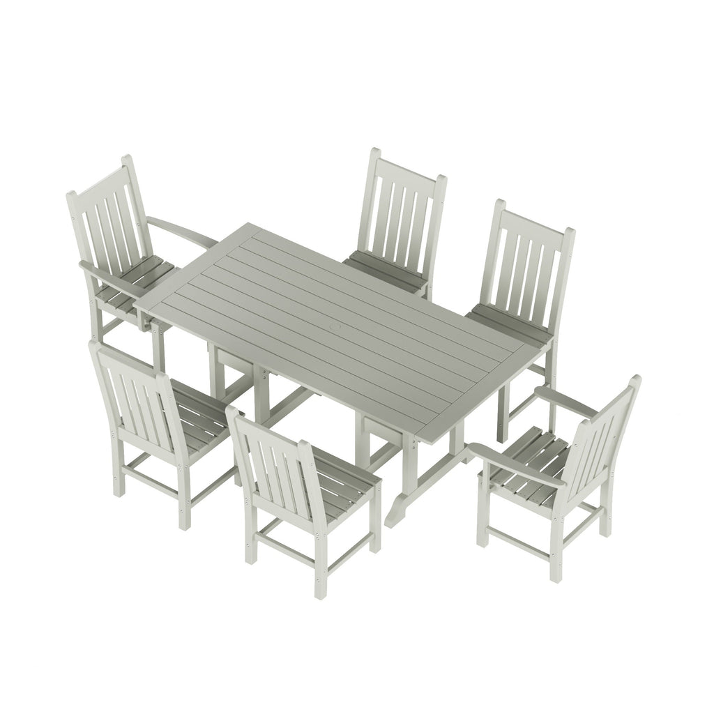 Ensemble de salle à manger d'extérieur Polytrends Laguna en PEHD, toutes saisons, avec table rectangulaire et chaises d'appoint (7 pièces)