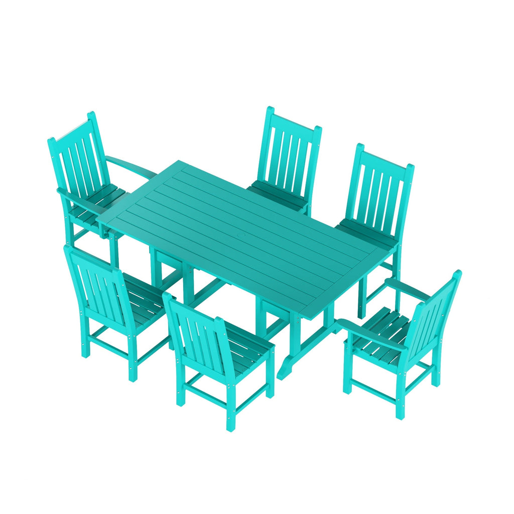 Ensemble de salle à manger d'extérieur Polytrends Laguna en PEHD, toutes saisons, avec table rectangulaire et chaises d'appoint (7 pièces)