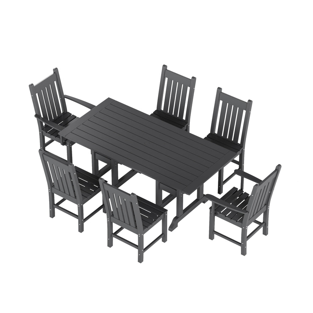 Ensemble de salle à manger d'extérieur Polytrends Laguna en PEHD, toutes saisons, avec table rectangulaire et chaises d'appoint (7 pièces)