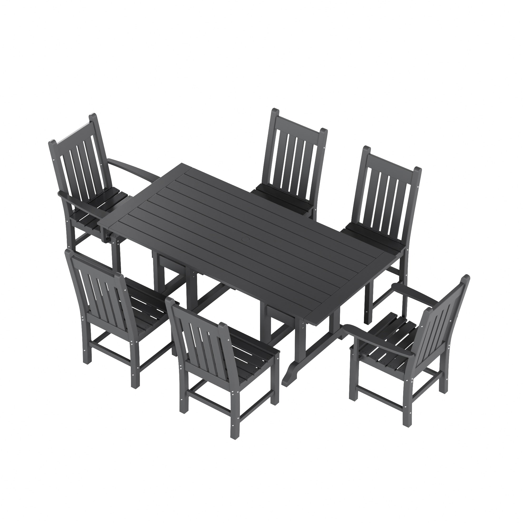 Ensemble de salle à manger d'extérieur Polytrends Laguna en PEHD, toutes saisons, avec table rectangulaire et chaises d'appoint (7 pièces)