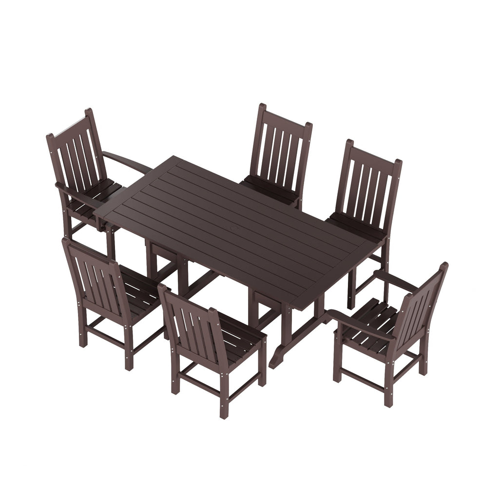 Ensemble de salle à manger d'extérieur Polytrends Laguna en PEHD, toutes saisons, avec table rectangulaire et chaises d'appoint (7 pièces)