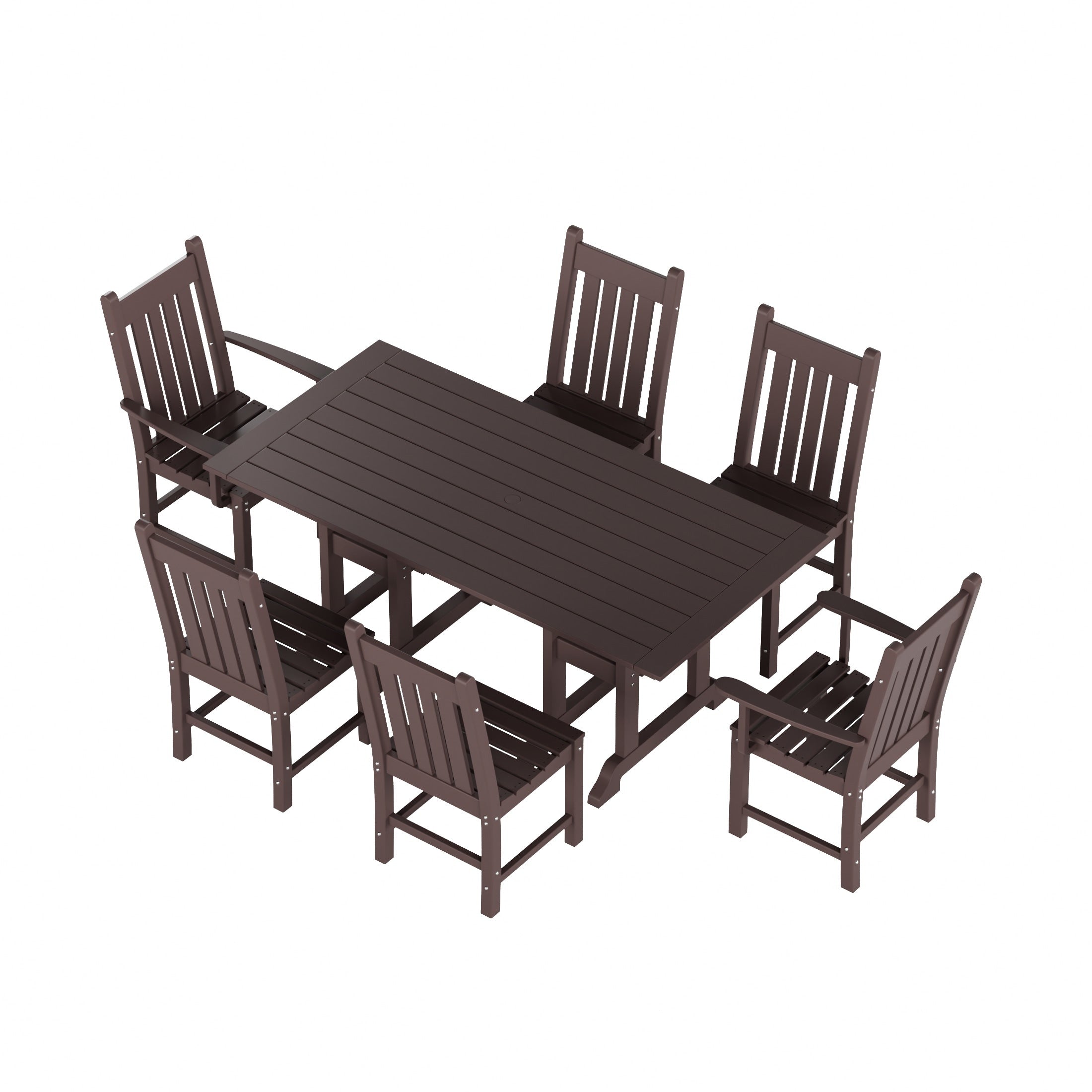 Ensemble de salle à manger d'extérieur Polytrends Laguna en PEHD, toutes saisons, avec table rectangulaire et chaises d'appoint (7 pièces)