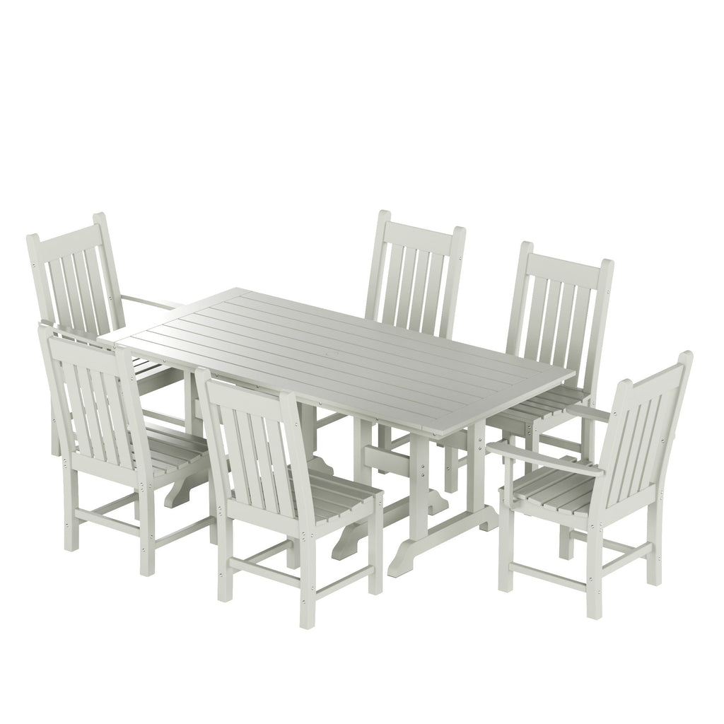 Ensemble de salle à manger d'extérieur Polytrends Laguna en PEHD, toutes saisons, avec table rectangulaire et chaises d'appoint (7 pièces)