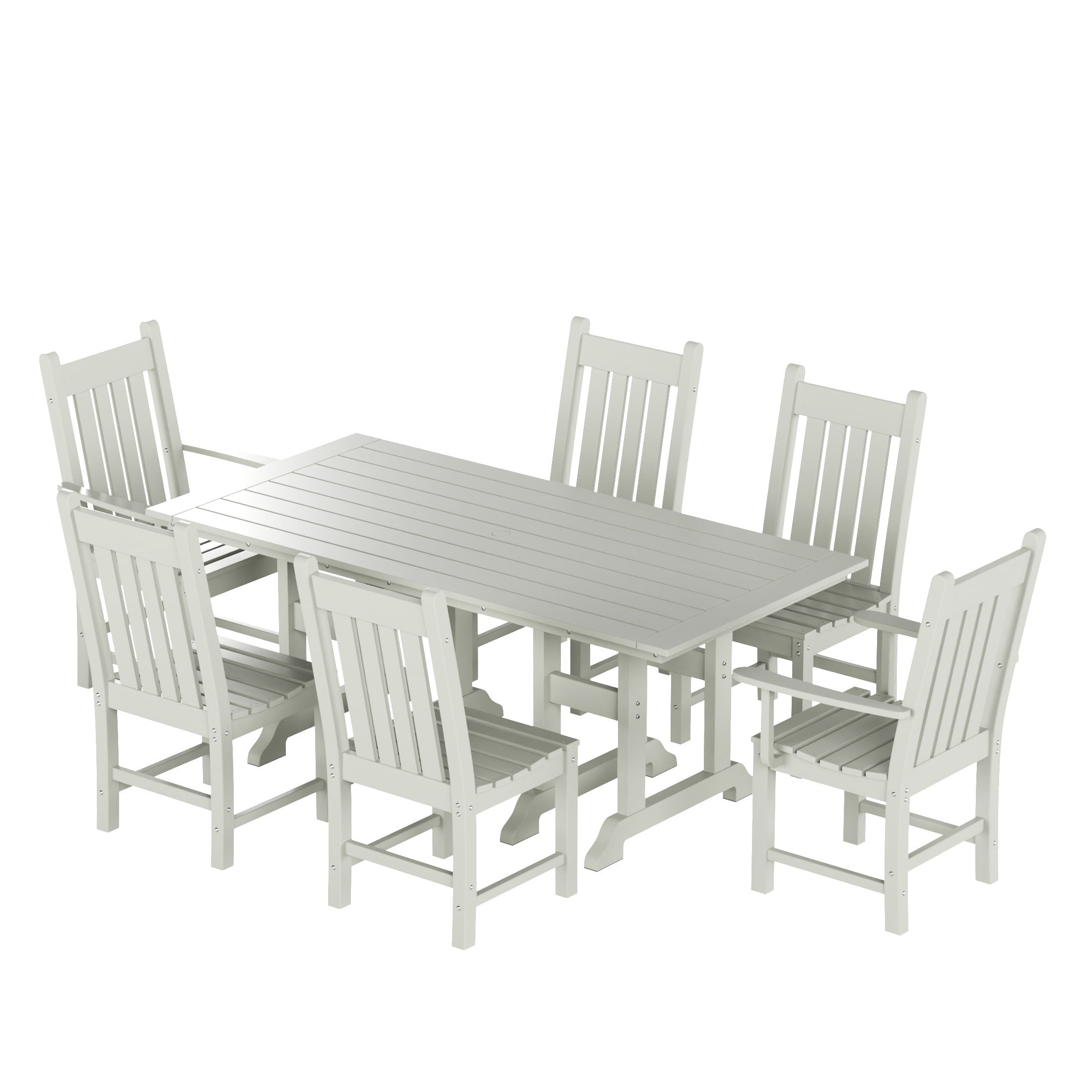 Ensemble de salle à manger d'extérieur Polytrends Laguna en PEHD, toutes saisons, avec table rectangulaire et chaises d'appoint (7 pièces)