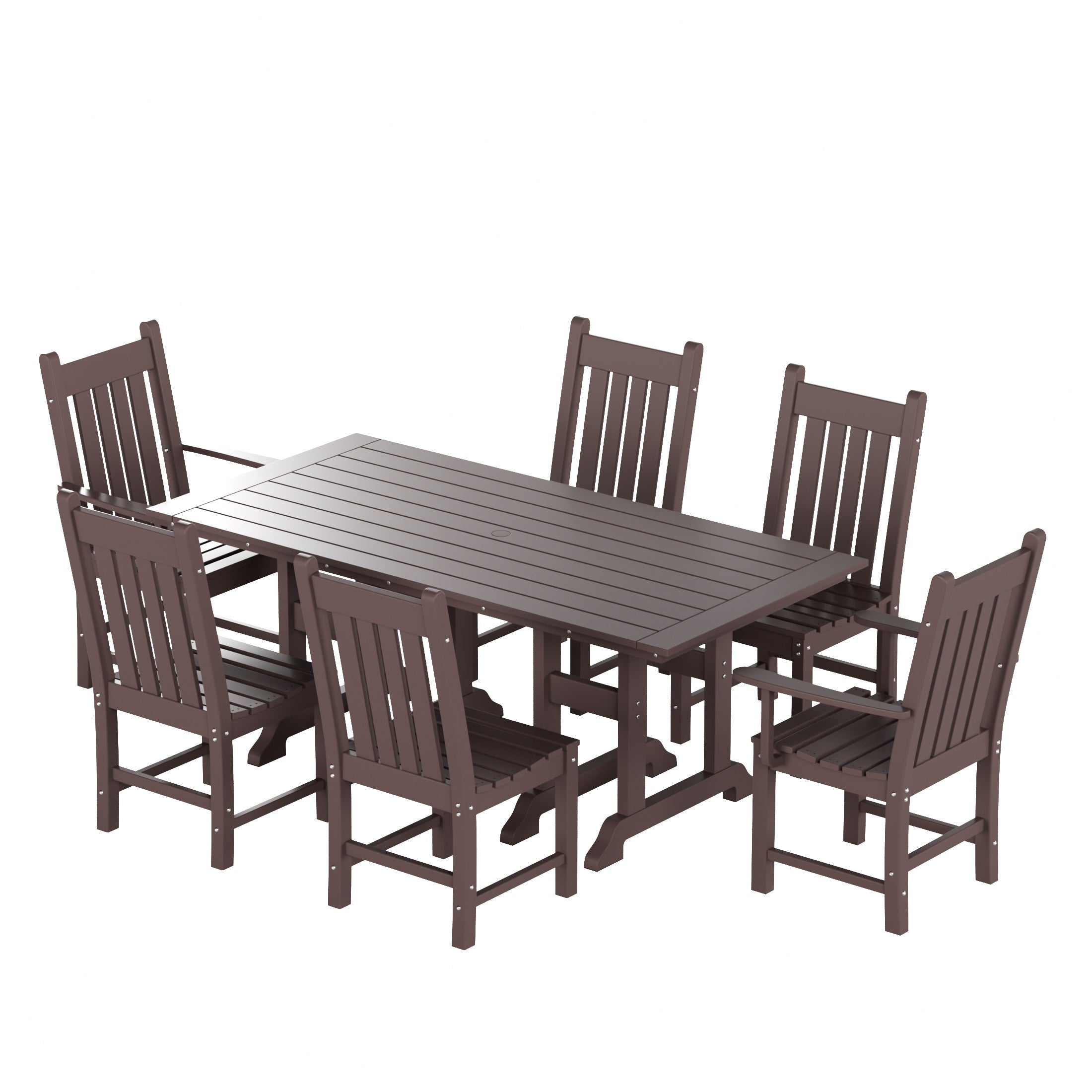 Ensemble de salle à manger d'extérieur Polytrends Laguna en PEHD, toutes saisons, avec table rectangulaire et chaises d'appoint (7 pièces)