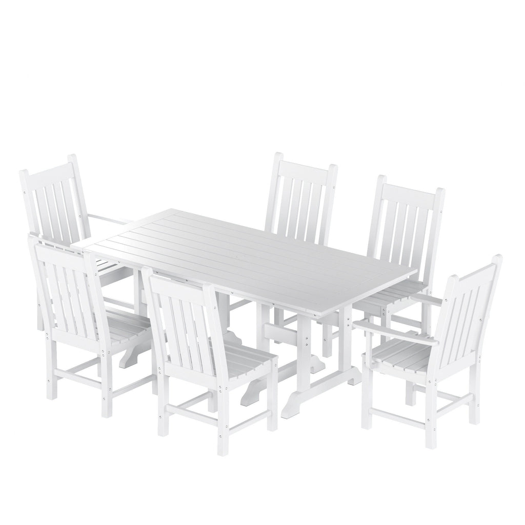 Ensemble de salle à manger d'extérieur Polytrends Laguna en PEHD, toutes saisons, avec table rectangulaire et chaises d'appoint (7 pièces)