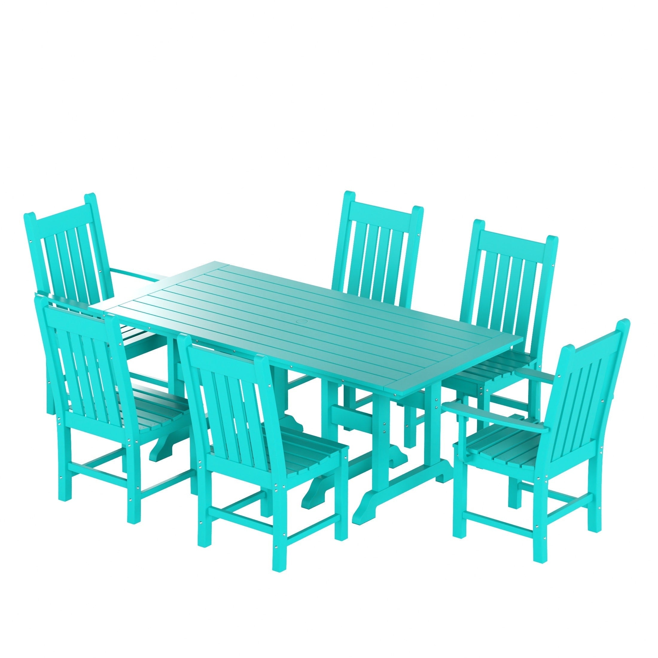 Ensemble de salle à manger d'extérieur Polytrends Laguna en PEHD, toutes saisons, avec table rectangulaire et chaises d'appoint (7 pièces)