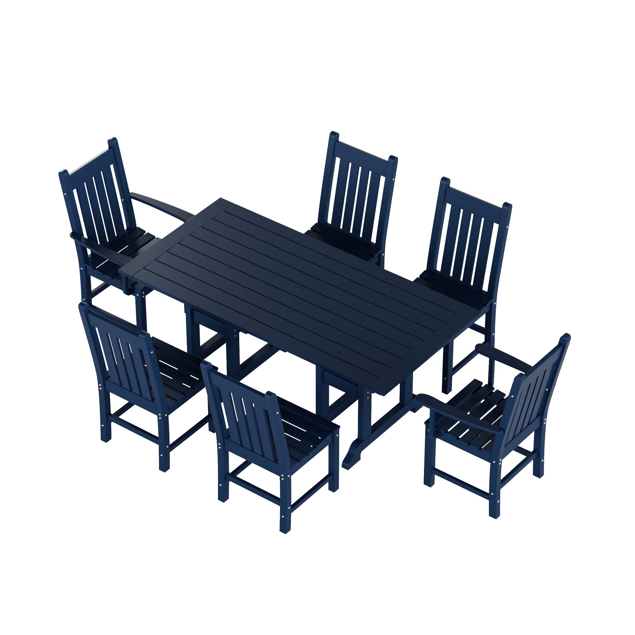 Ensemble de salle à manger d'extérieur Polytrends Laguna en PEHD, toutes saisons, avec table rectangulaire et chaises d'appoint (7 pièces)