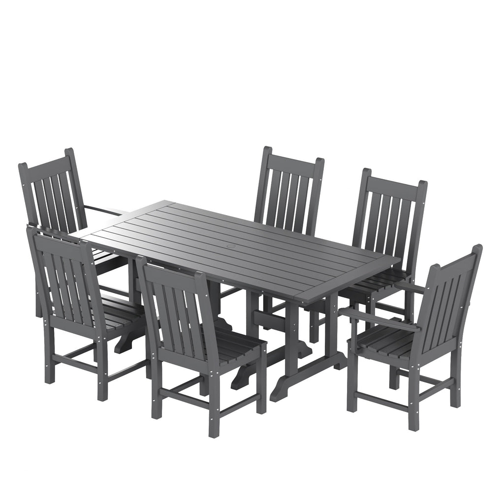 Ensemble de salle à manger d'extérieur Polytrends Laguna en PEHD, toutes saisons, avec table rectangulaire et chaises d'appoint (7 pièces)