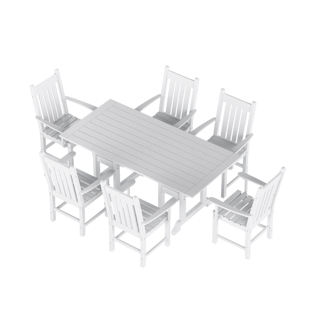 Ensemble de salle à manger d'extérieur Polytrends Laguna en PEHD, toutes saisons, avec table rectangulaire et fauteuils (7 pièces)