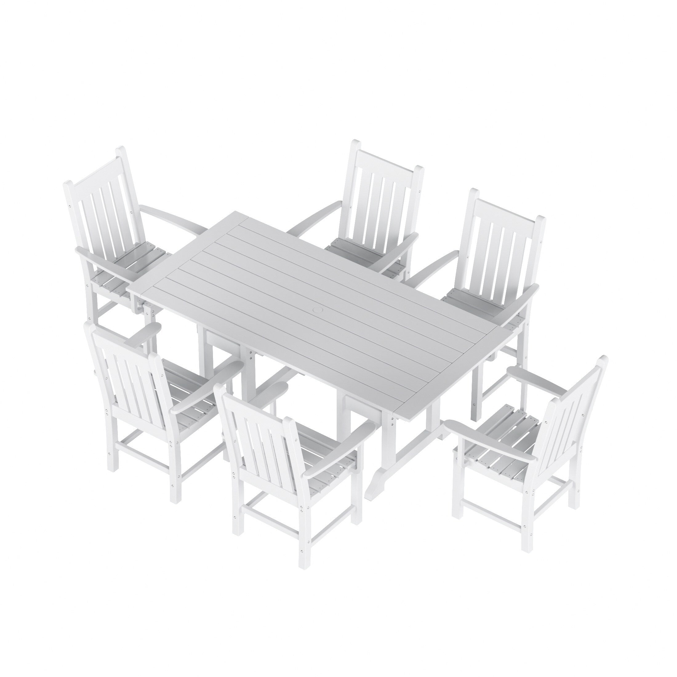 Ensemble de salle à manger d'extérieur Polytrends Laguna en PEHD, toutes saisons, avec table rectangulaire et fauteuils (7 pièces)