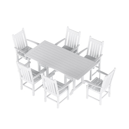 Ensemble de salle à manger d'extérieur Polytrends Laguna en PEHD, toutes saisons, avec table rectangulaire et fauteuils (7 pièces)