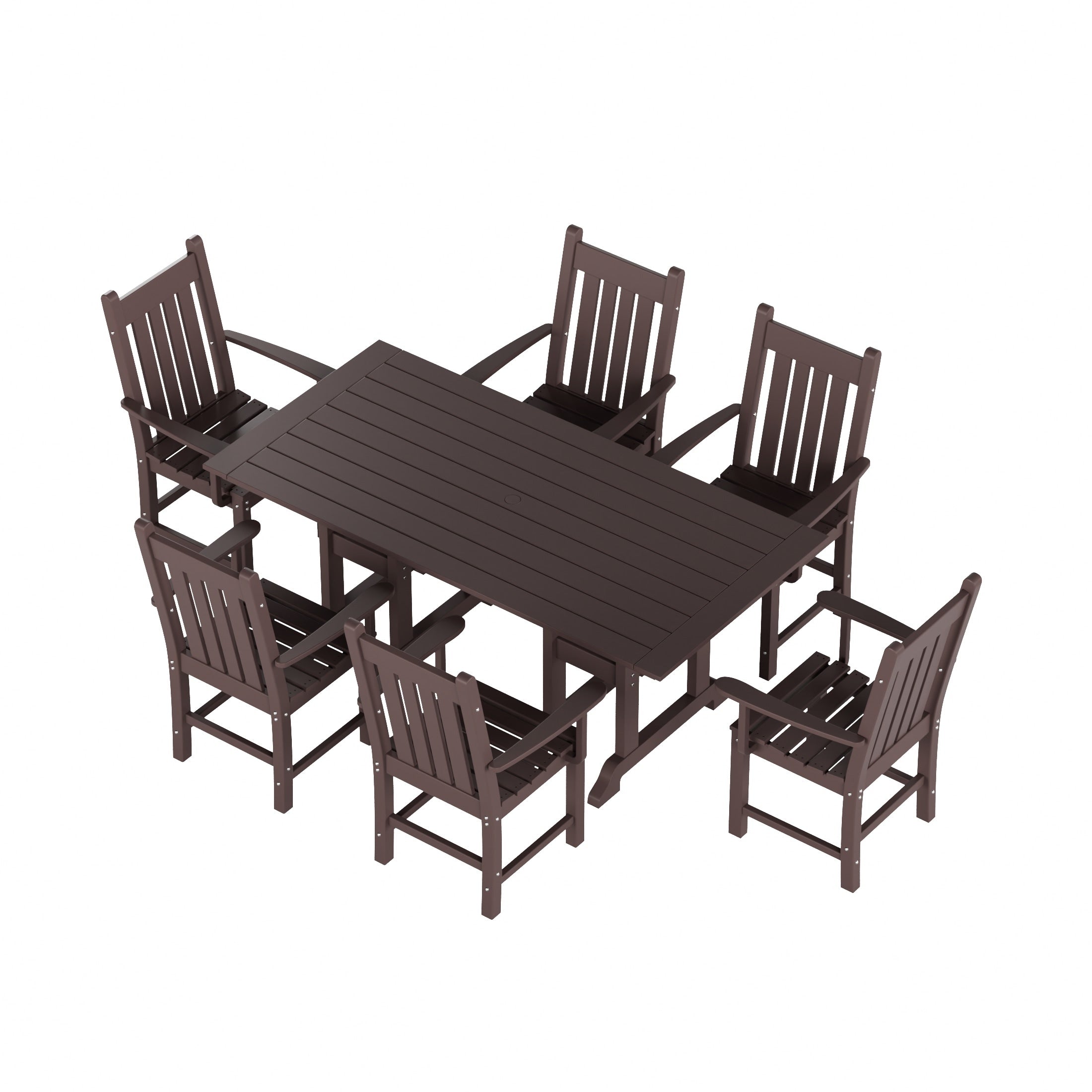 Ensemble de salle à manger d'extérieur Polytrends Laguna en PEHD, toutes saisons, avec table rectangulaire et fauteuils (7 pièces)