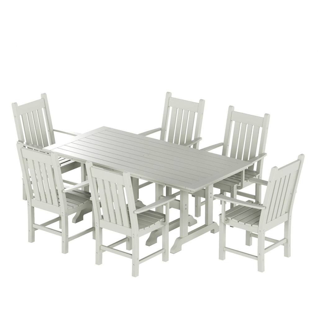 Ensemble de salle à manger d'extérieur Polytrends Laguna en PEHD, toutes saisons, avec table rectangulaire et fauteuils (7 pièces)