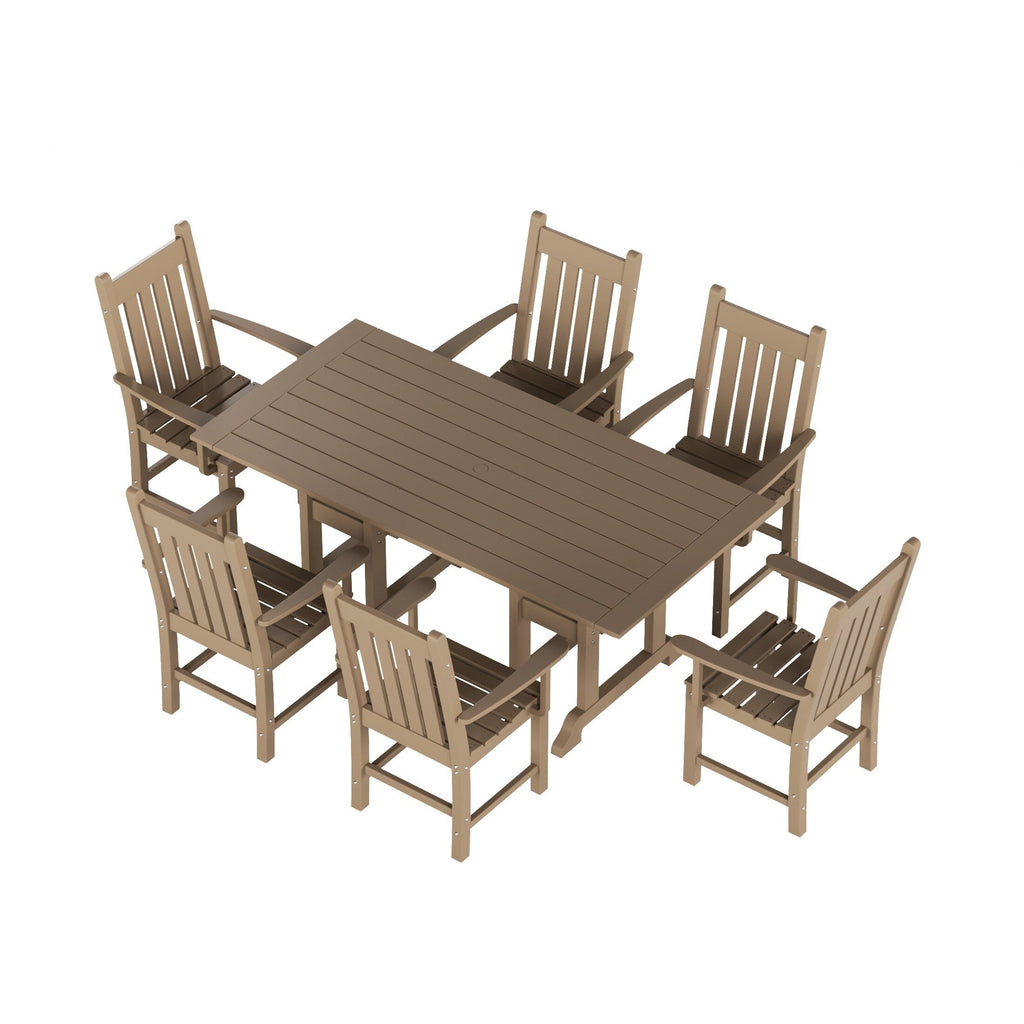 Ensemble de salle à manger d'extérieur Polytrends Laguna en PEHD, toutes saisons, avec table rectangulaire et fauteuils (7 pièces)