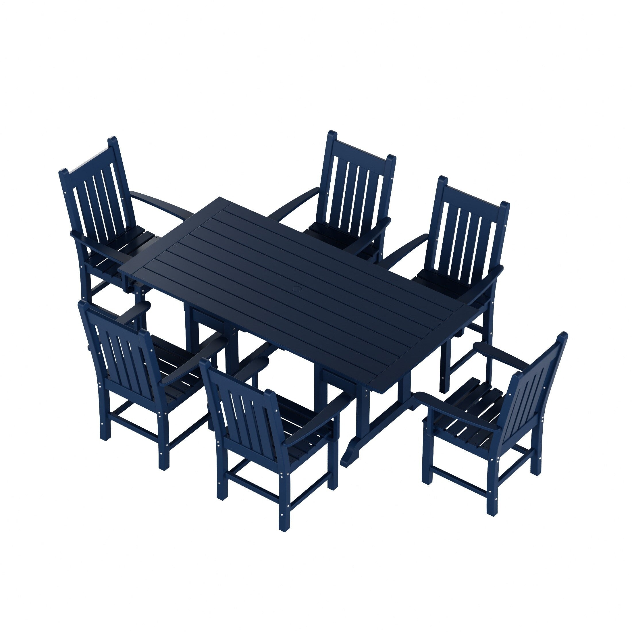 Ensemble de salle à manger d'extérieur Polytrends Laguna en PEHD, toutes saisons, avec table rectangulaire et fauteuils (7 pièces)