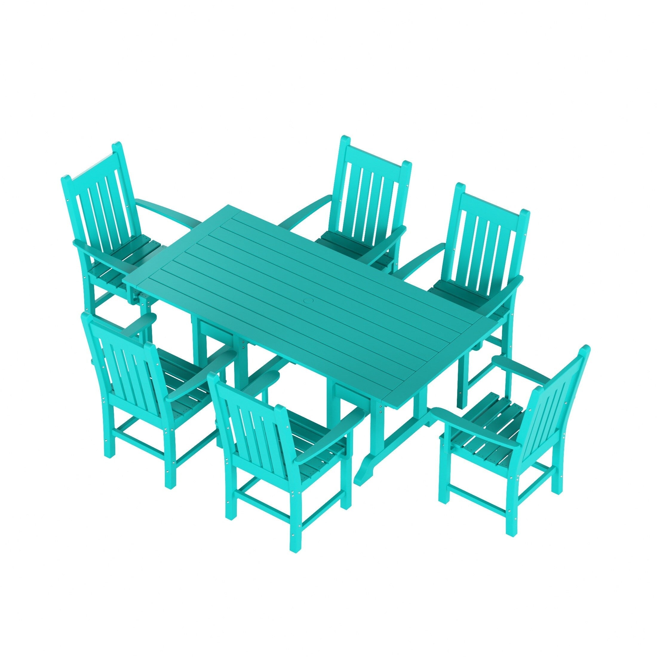 Ensemble de salle à manger d'extérieur Polytrends Laguna en PEHD, toutes saisons, avec table rectangulaire et fauteuils (7 pièces)