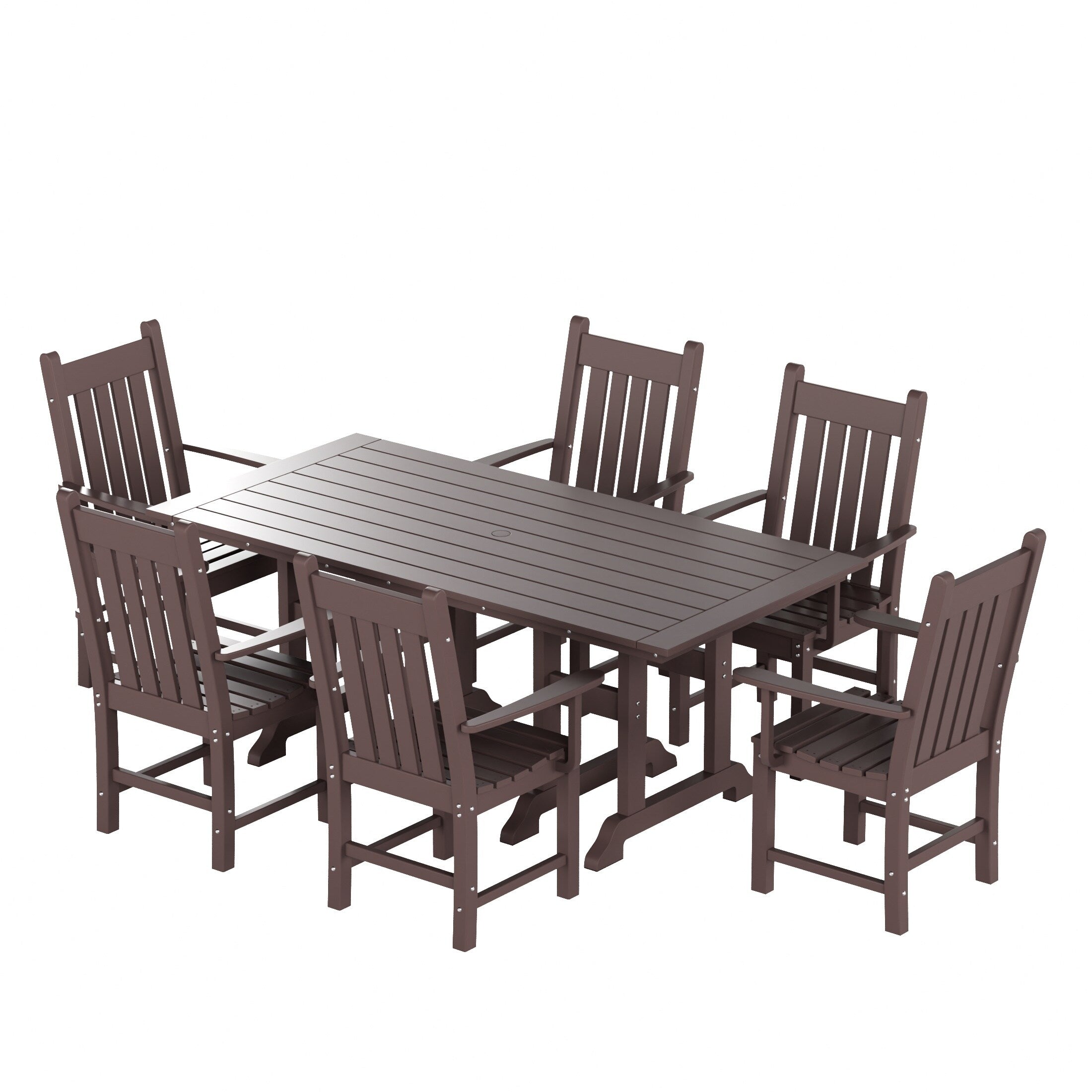 Ensemble de salle à manger d'extérieur Polytrends Laguna en PEHD, toutes saisons, avec table rectangulaire et fauteuils (7 pièces)