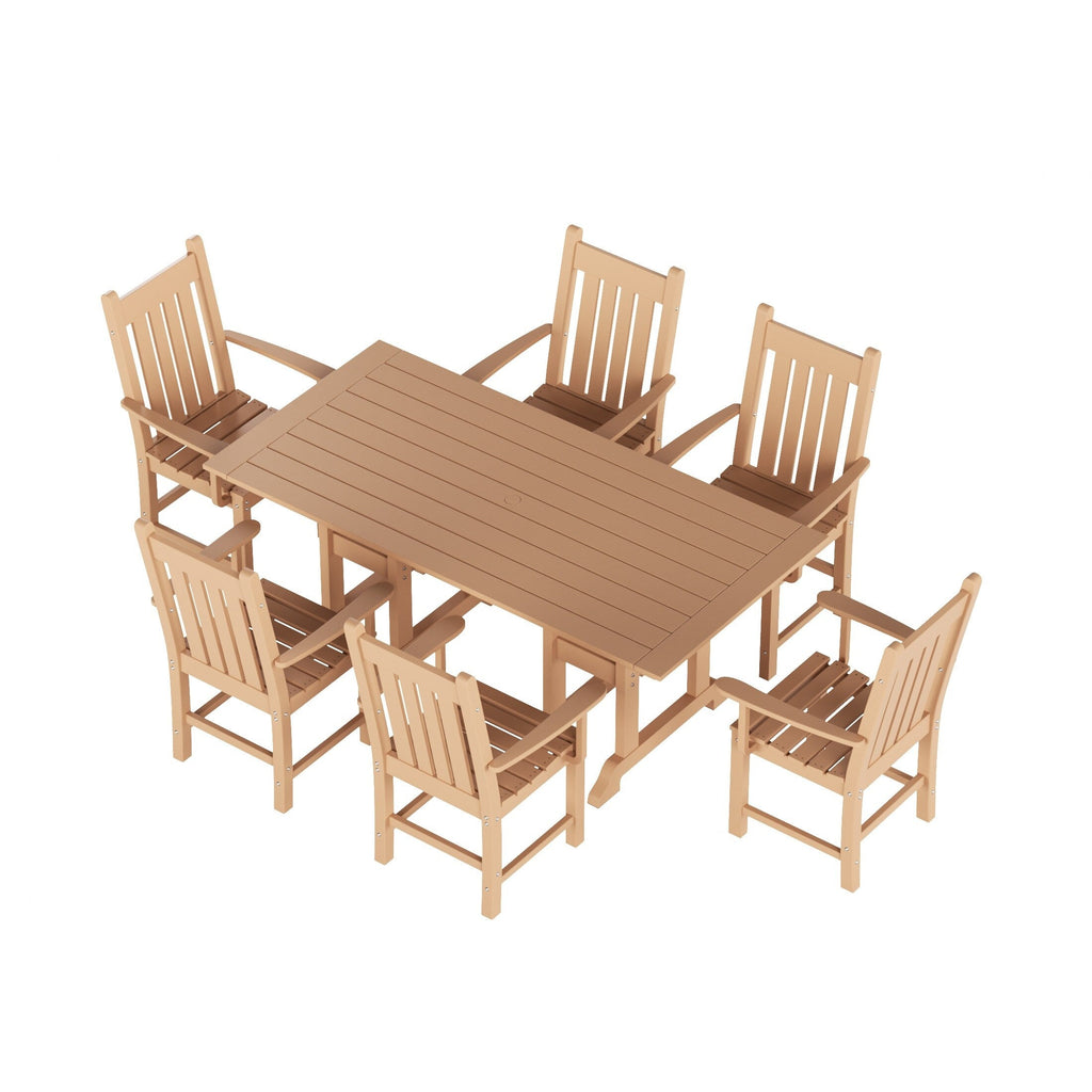 Ensemble de salle à manger d'extérieur Polytrends Laguna en PEHD, toutes saisons, avec table rectangulaire et fauteuils (7 pièces)