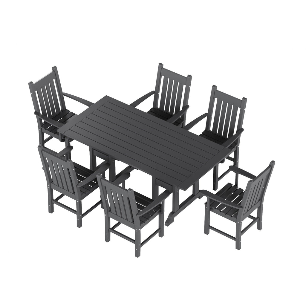 Ensemble de salle à manger d'extérieur Polytrends Laguna en PEHD, toutes saisons, avec table rectangulaire et fauteuils (7 pièces)