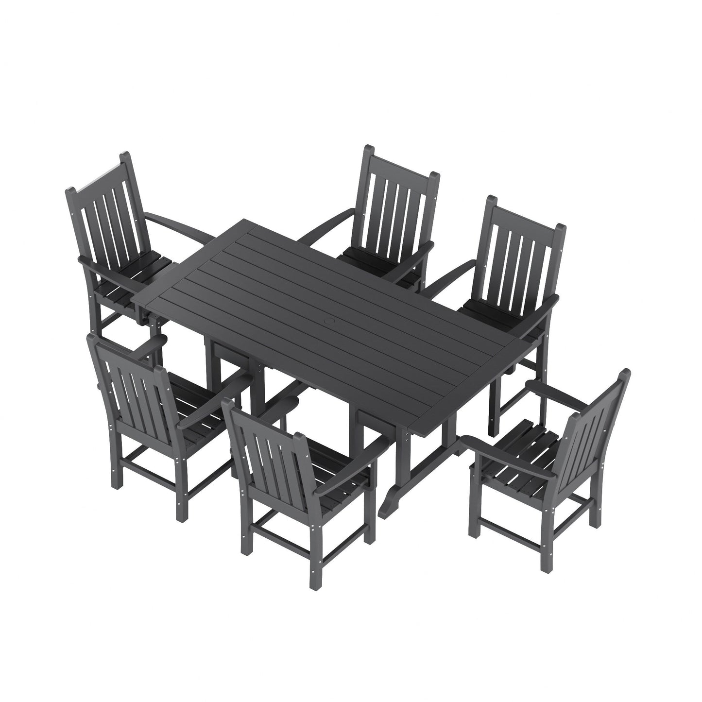 Ensemble de salle à manger d'extérieur Polytrends Laguna en PEHD, toutes saisons, avec table rectangulaire et fauteuils (7 pièces)