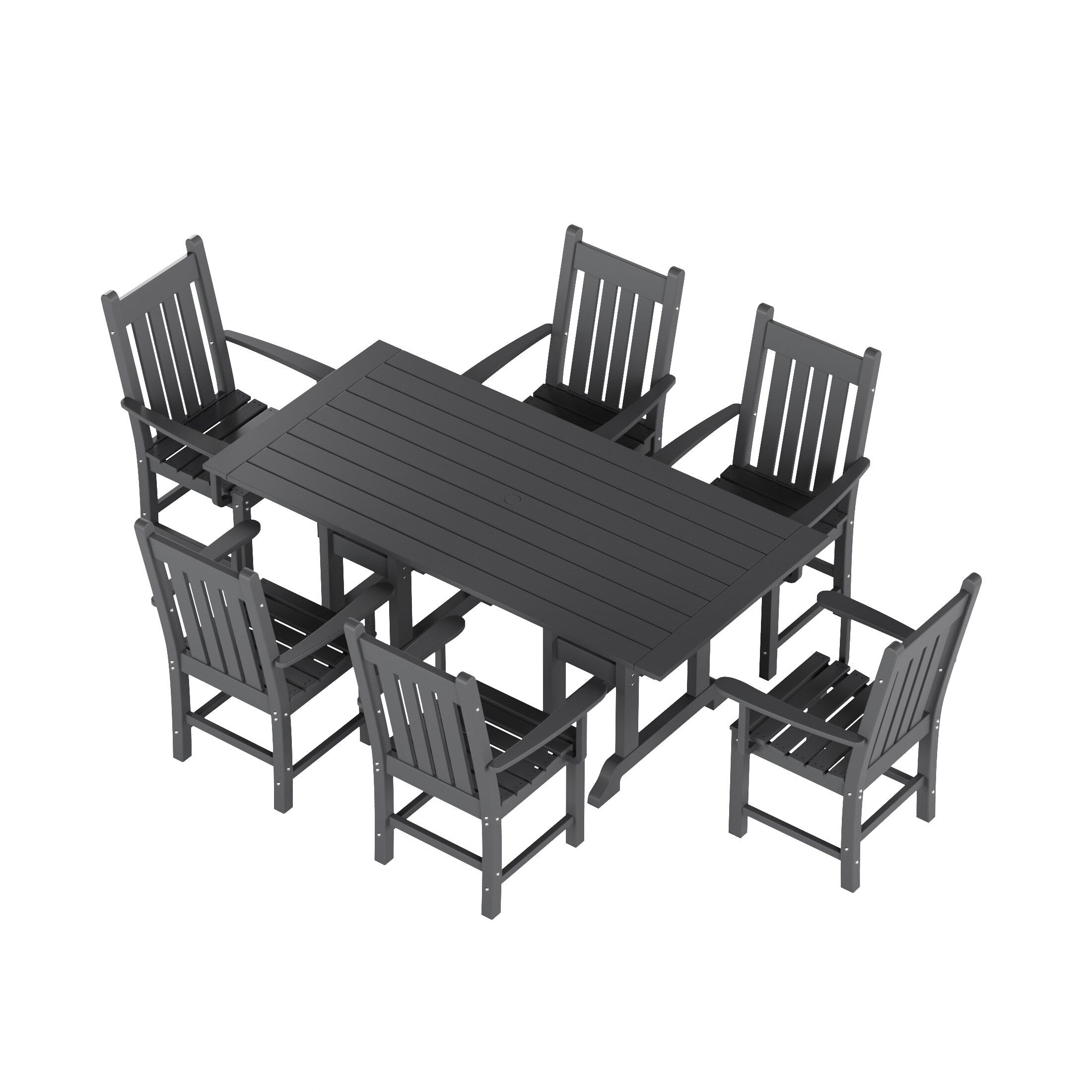 Ensemble de salle à manger d'extérieur Polytrends Laguna en PEHD, toutes saisons, avec table rectangulaire et fauteuils (7 pièces)