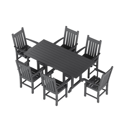 Ensemble de salle à manger d'extérieur Polytrends Laguna en PEHD, toutes saisons, avec table rectangulaire et fauteuils (7 pièces)