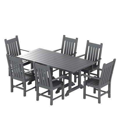Ensemble de salle à manger d'extérieur Polytrends Laguna en PEHD, toutes saisons, avec table rectangulaire et fauteuils (7 pièces)