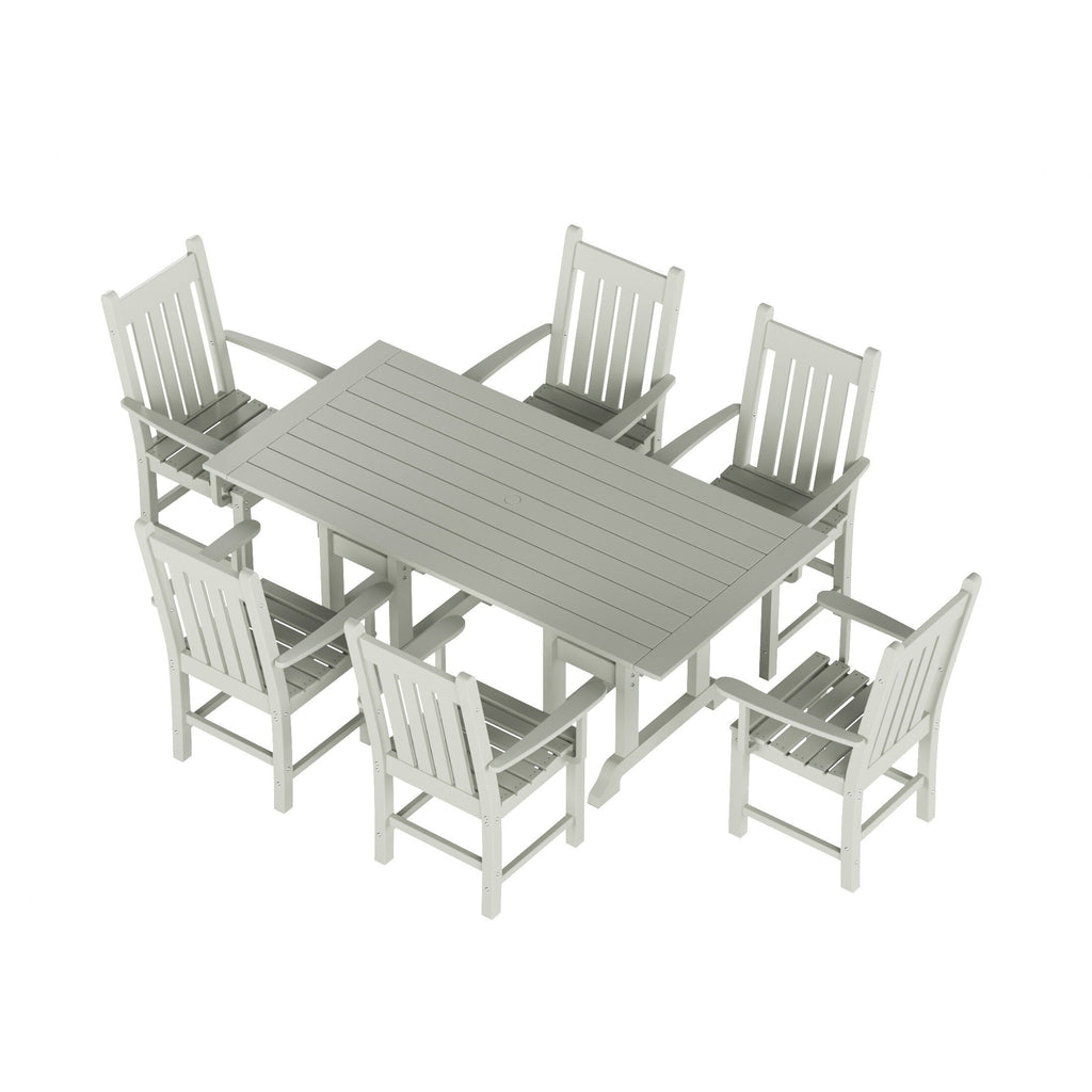 Ensemble de salle à manger d'extérieur Polytrends Laguna en PEHD, toutes saisons, avec table rectangulaire et fauteuils (7 pièces)