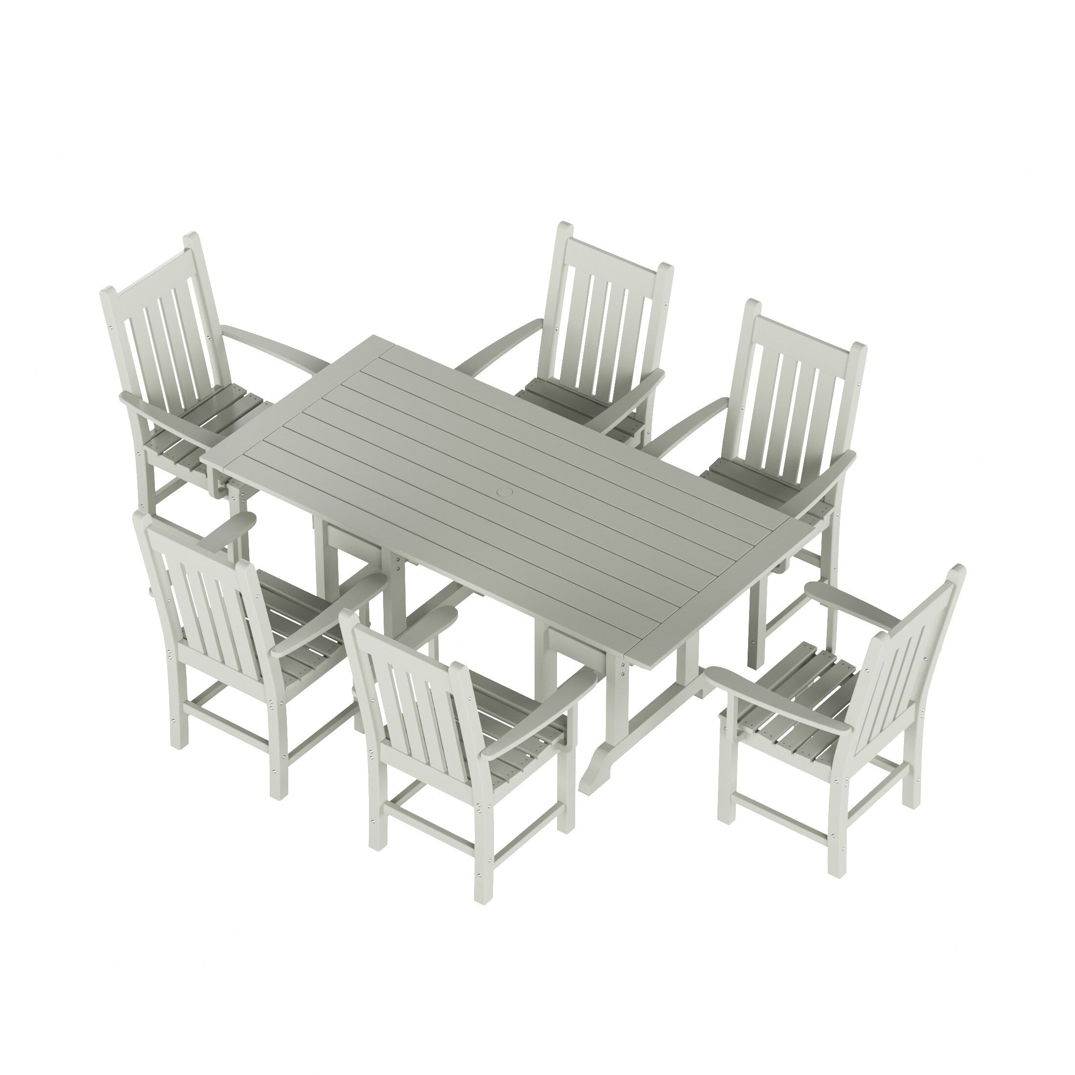Ensemble de salle à manger d'extérieur Polytrends Laguna en PEHD, toutes saisons, avec table rectangulaire et fauteuils (7 pièces)