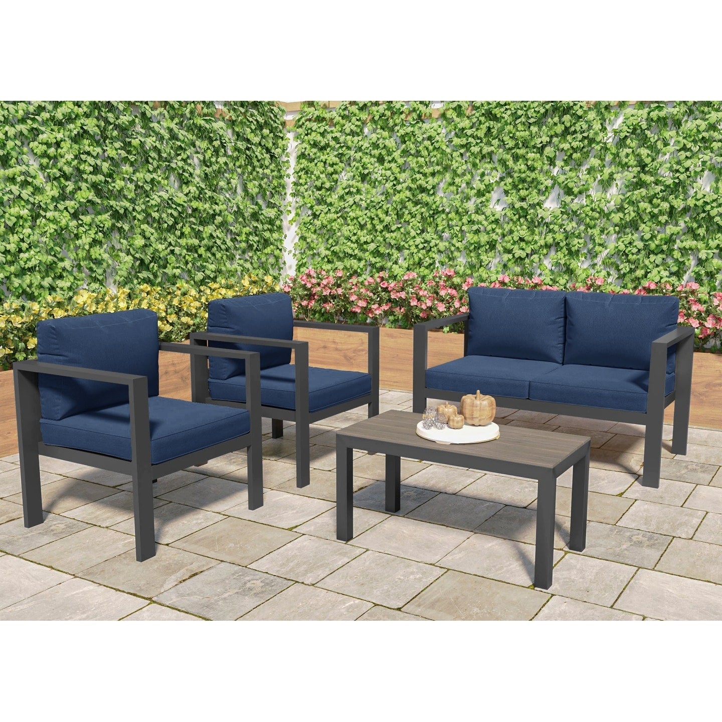 Ensemble de 4 sièges de conversation d'extérieur en aluminium Lakeview