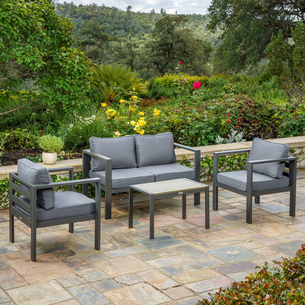 Ensemble de 4 sièges de conversation d'extérieur en aluminium Lakeview