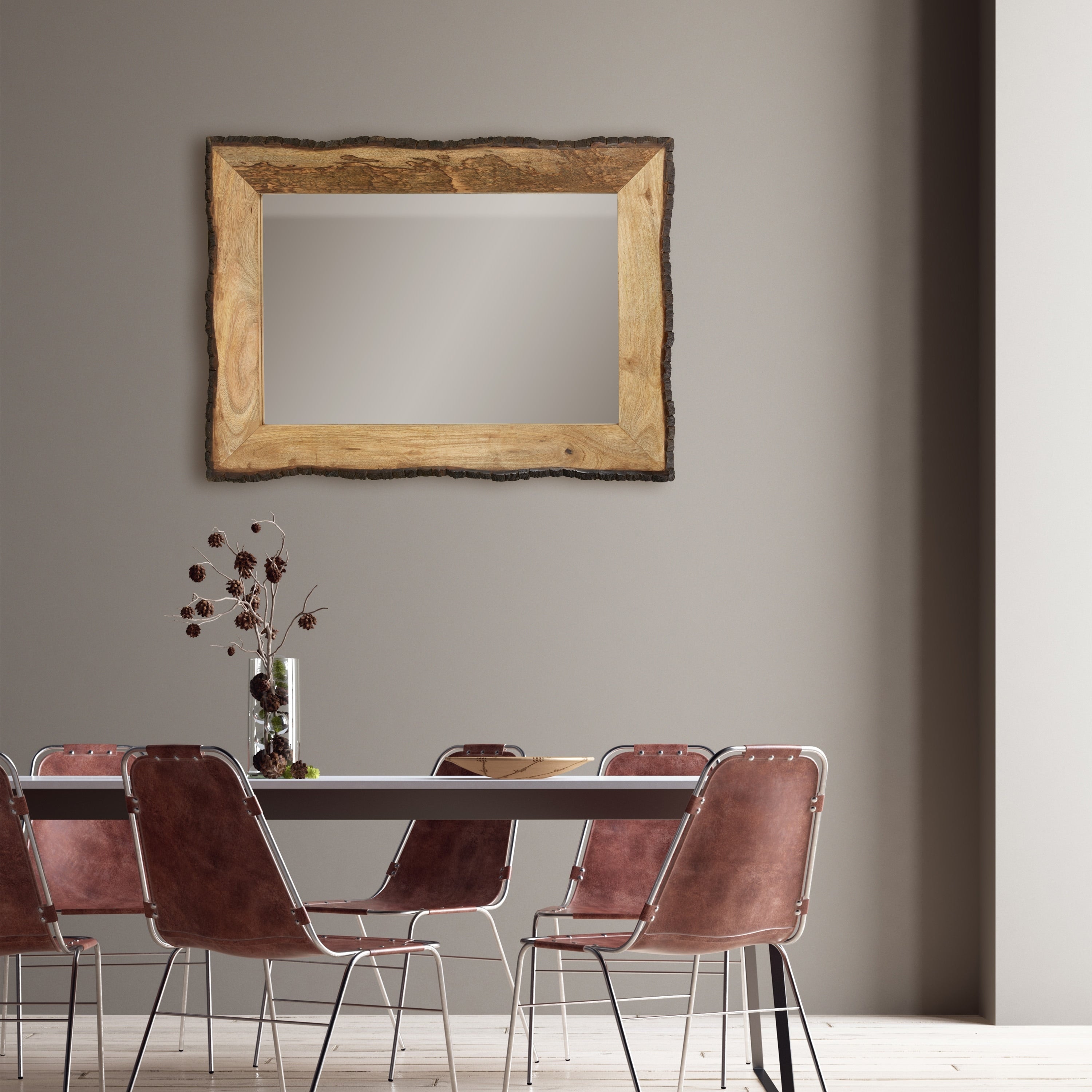 Miroir mural rectangulaire en bois et verre brun et beige Lamont River of Goods - 39 x 1,25 x 28