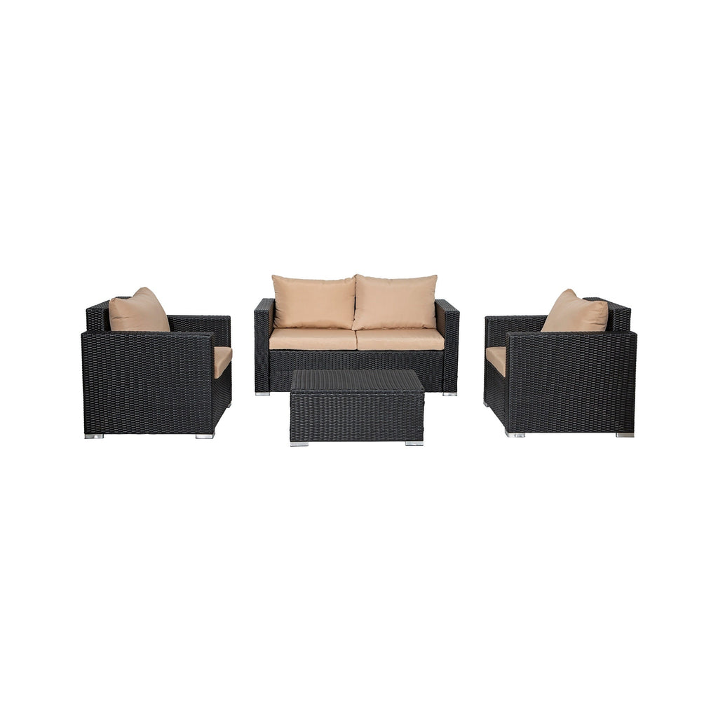 Ensemble de meubles de jardin Landon 4 pièces en osier avec coussins