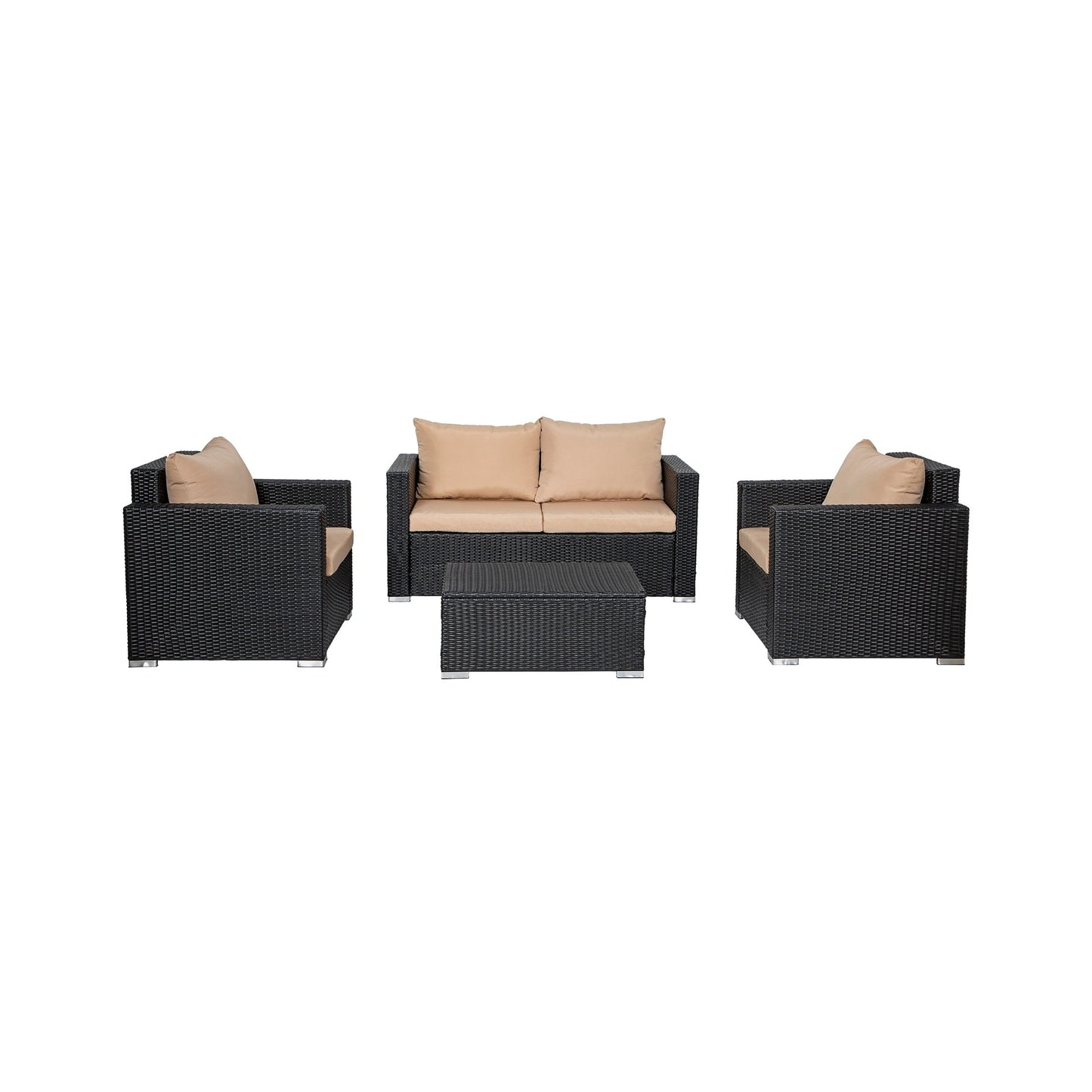 Ensemble de meubles de jardin Landon 4 pièces en osier avec coussins