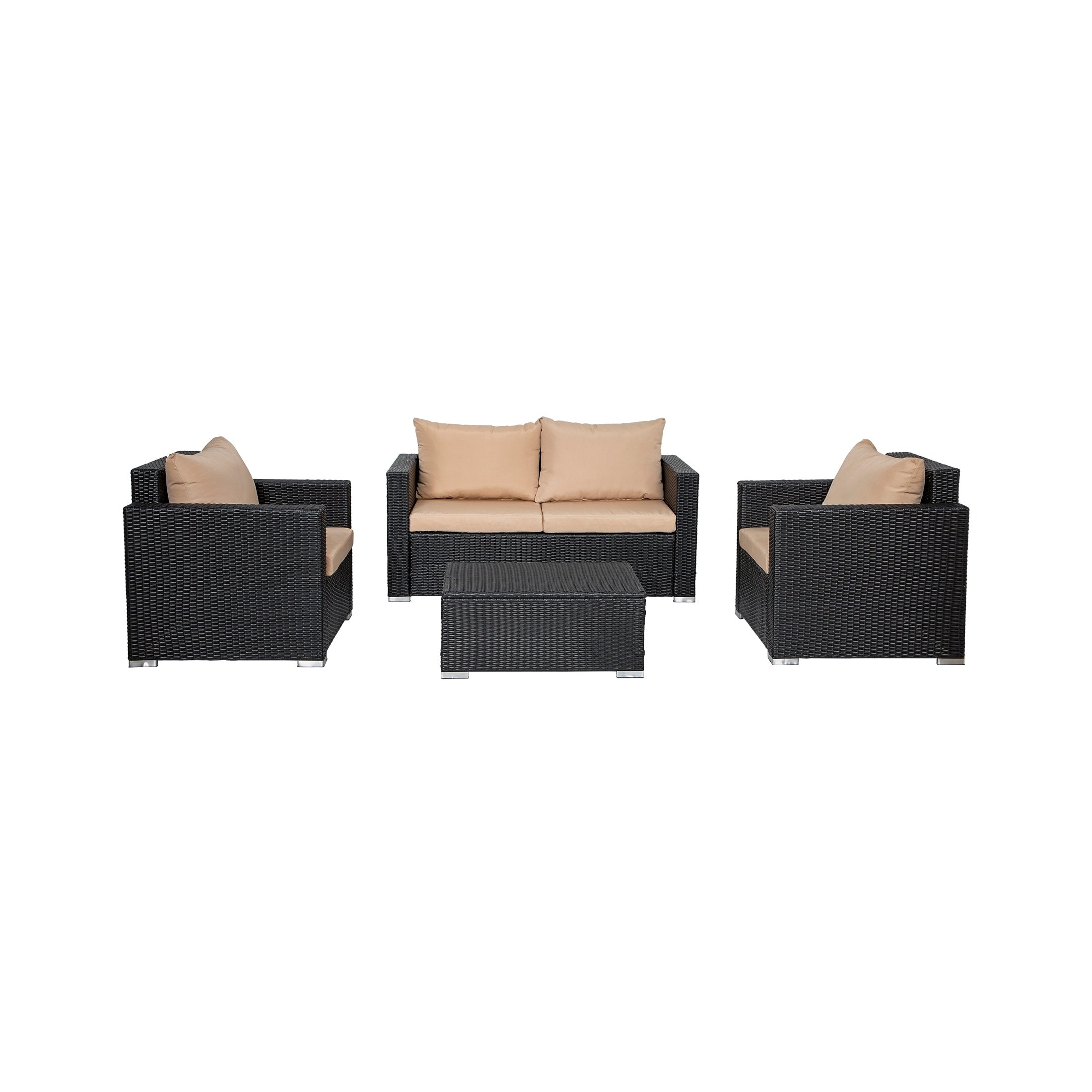 Ensemble de meubles de jardin Landon 4 pièces en osier avec coussins