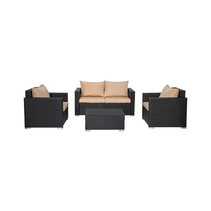 Ensemble de meubles de jardin Landon 4 pièces en osier avec coussins