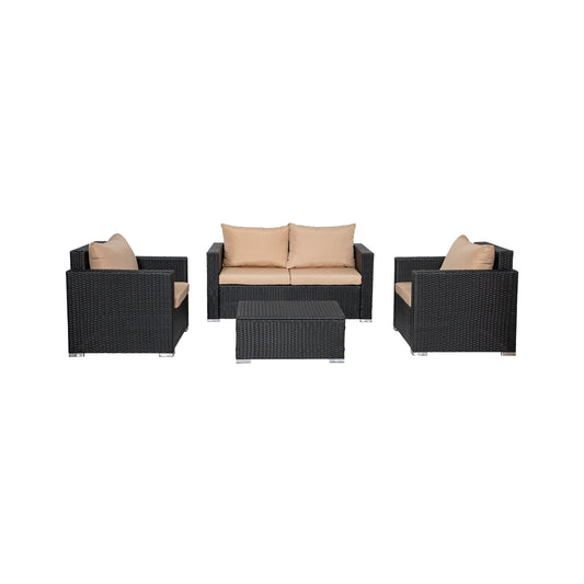 Ensemble de meubles de jardin Landon 4 pièces en osier avec coussins