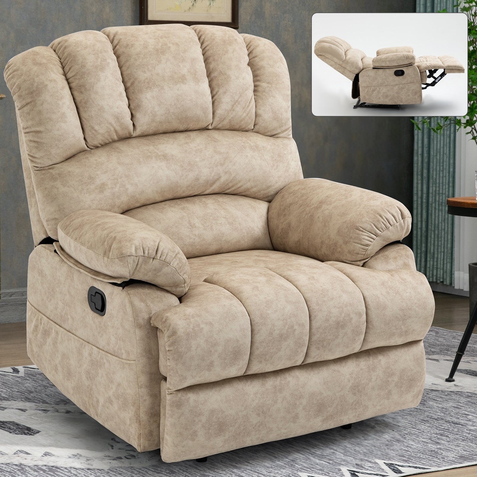 Grand fauteuil inclinable manuel en tissu pour salon