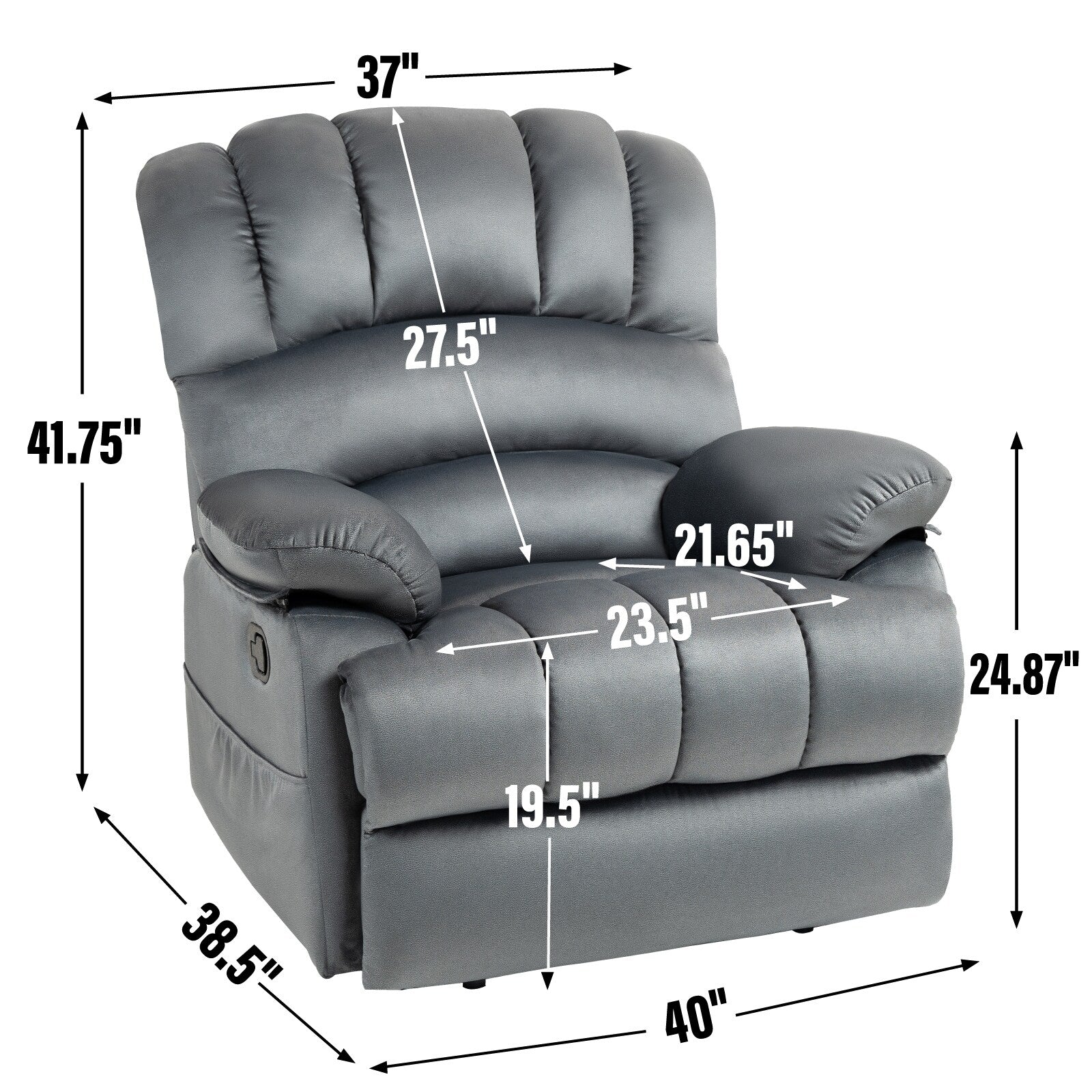 Grand fauteuil inclinable manuel en tissu pour salon