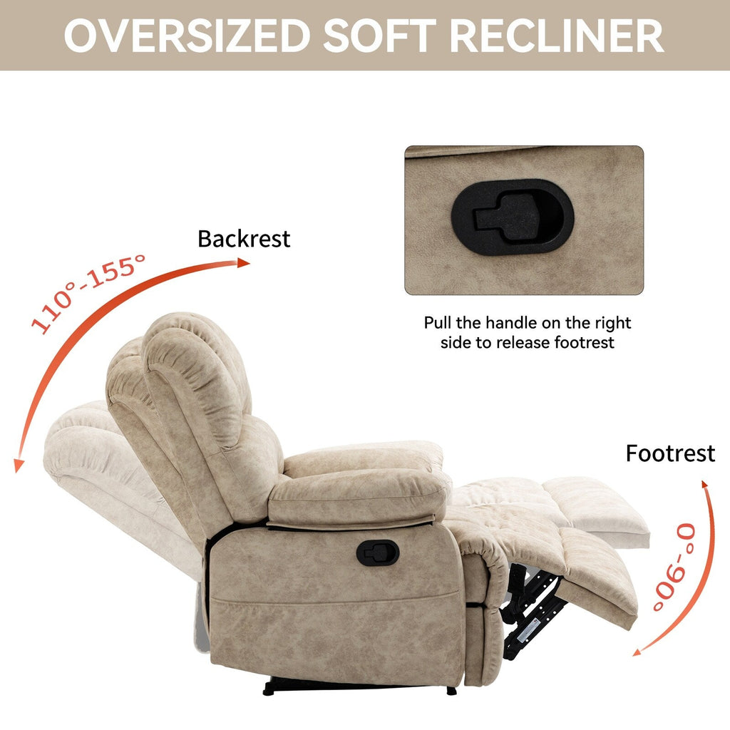 Grand fauteuil inclinable manuel en tissu pour salon