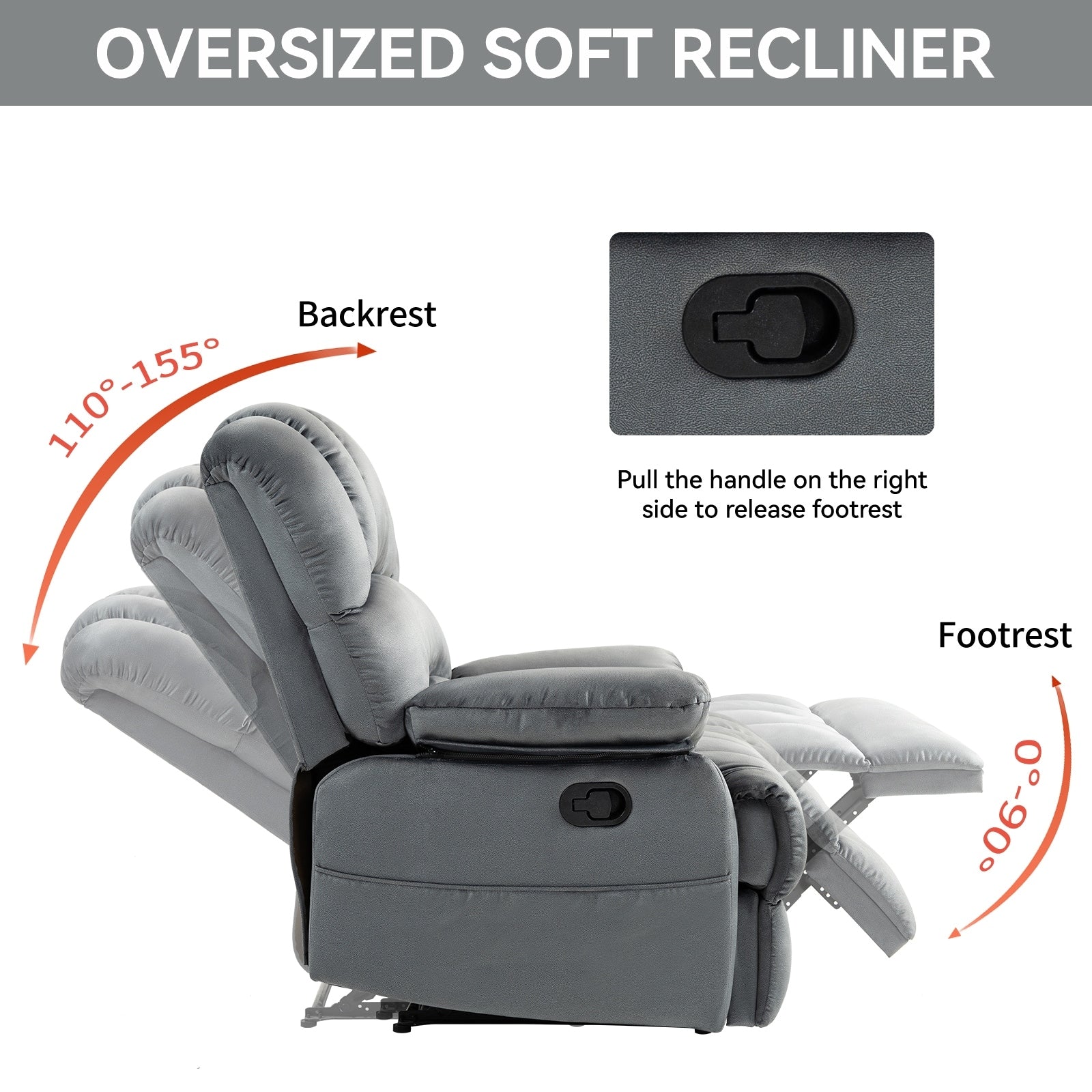 Grand fauteuil inclinable manuel en tissu pour salon
